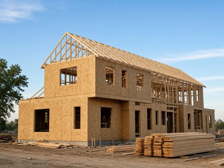 Illustrative photo of a new home under construction at the framing stage